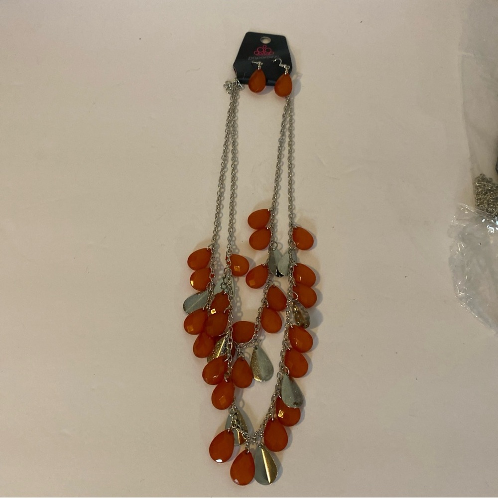 Paparazzi Life Of The Fiesta Orange Necklace & Earrings Set NEW